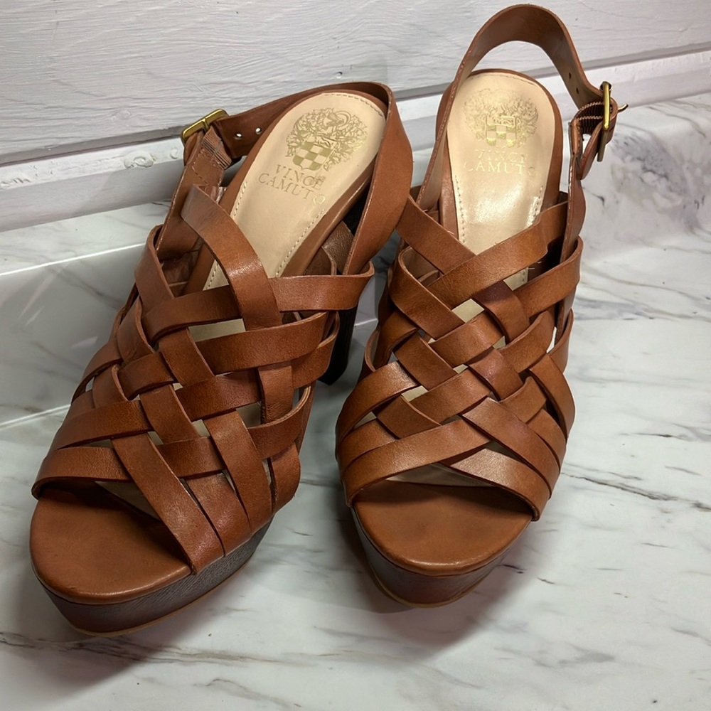 Vince Camuto Brown Platform Sandals with Chunky Heel - Picture 3 of 9